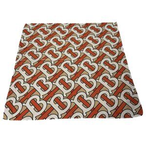 Burberry Orange Monogram Small Print Scarf Square Designer Luxury 21x22" -*READ*